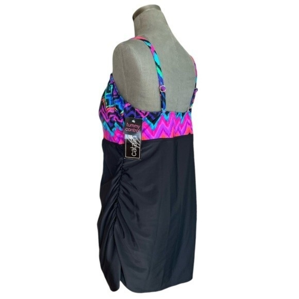 CATALINA Womens Swim Top 3X Bandeau Tank Black Multicolor Ruffle Gold Accent NWT - Picture 7 of 9